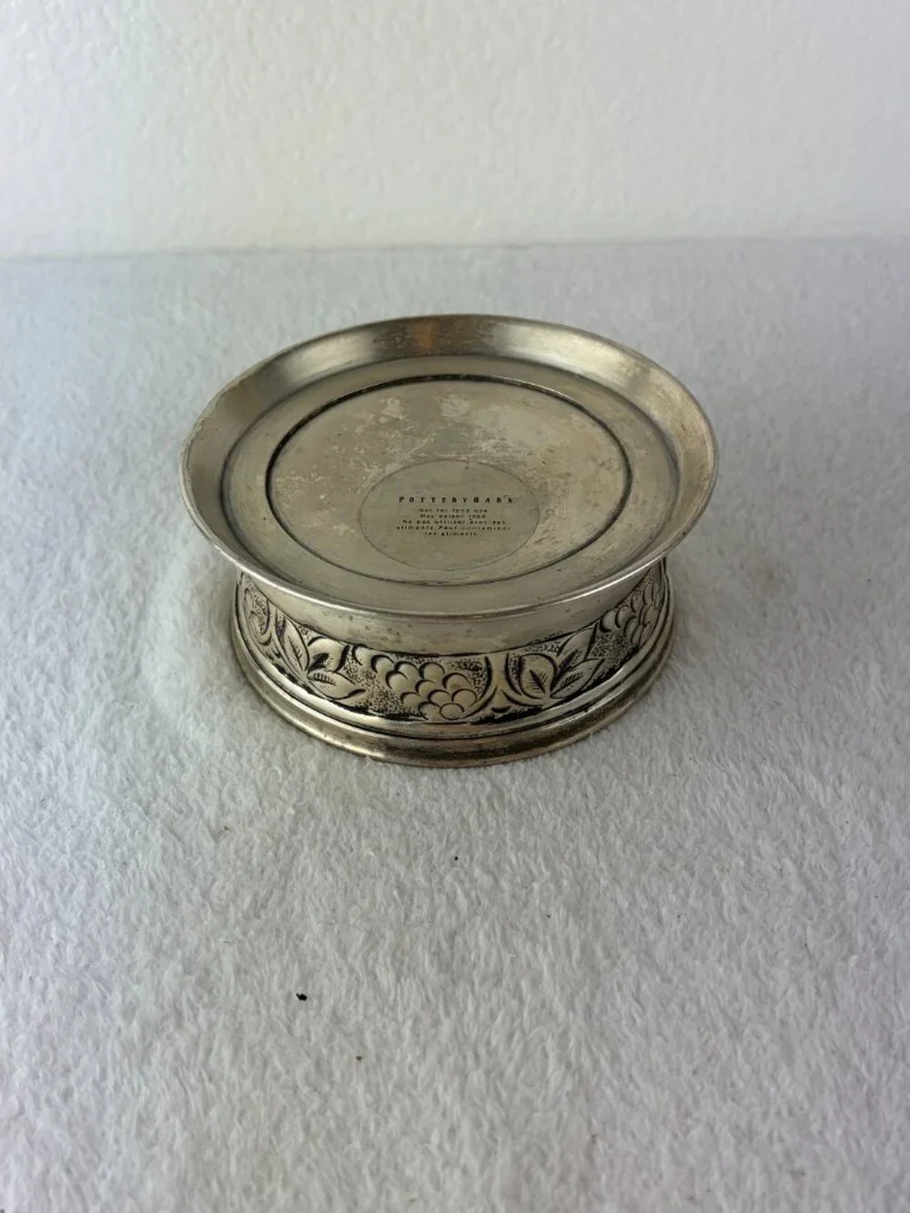 Pottery Barn Silver Decorative Pewter Wine Bottle Coaster Candle Holder